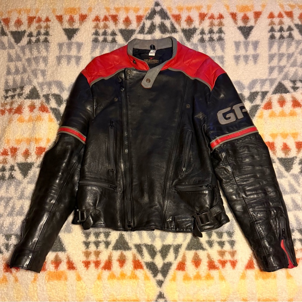 Vintage Fieldsheer Leather Motorcycle Jacket Made in England Cafe Racer Moto L